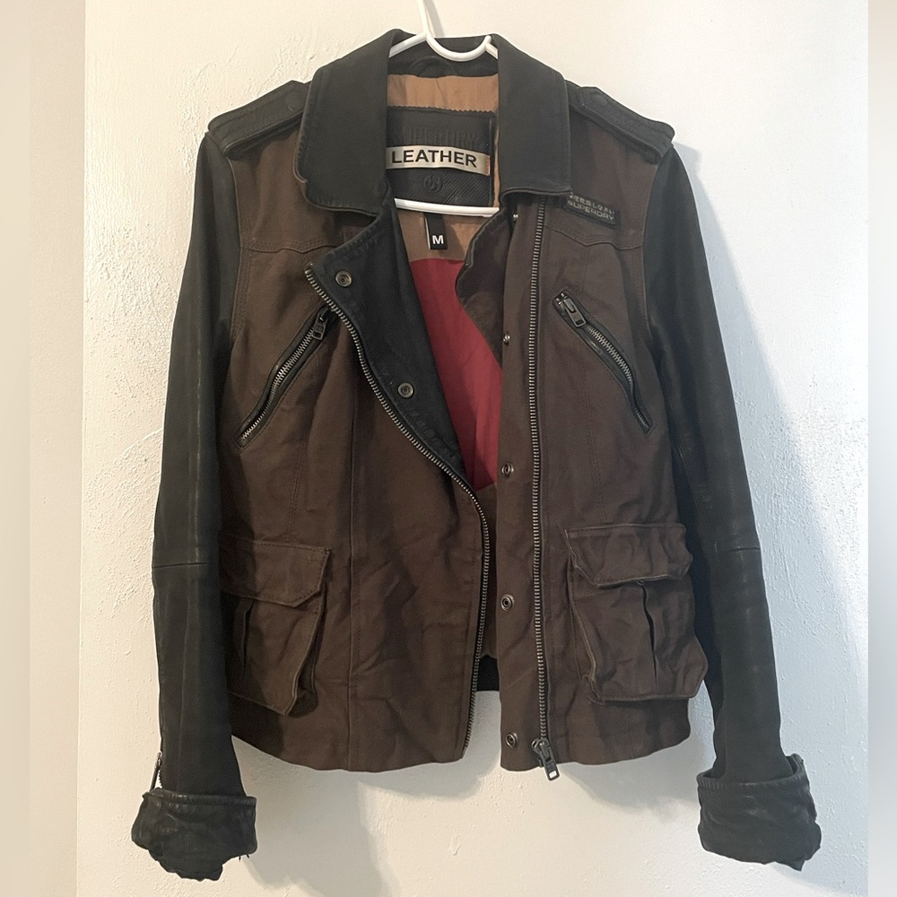 Superdry leather and canvas biker jacket